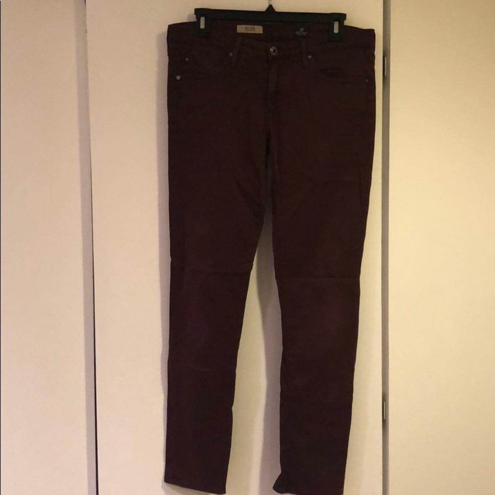 AG maroon cigarette leg jeans